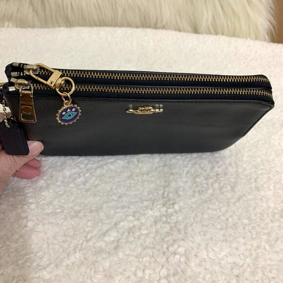 COACH Navy Pebbled Leather Large Double Zip Corner Wallet Wristlet F87587 - Picture 10 of 16